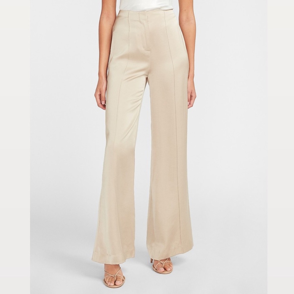 Express High Waisted Satin Seamed Wide Leg Pant